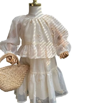2025 Spring Summer New Casual Baby Girls' Clothing Set Doll Shirt Skirt Set Little Girl's Casual Satin Half-Skirt Print Suit
