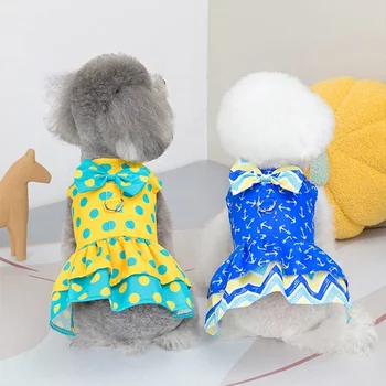 Pet Clothes Puppy Outfits Apparel Dog Dresses D Ring Princess Dog Harness Dress Leash Set
