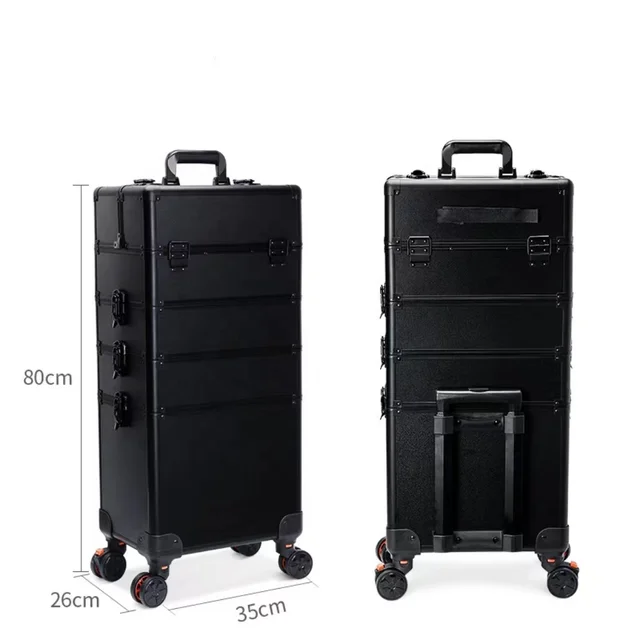 Luxury Makeup Trolley Nail Polish Case Professional Makeup Luggage Rolling Case for Beauty Salon Travel Big Storage 4 Layers