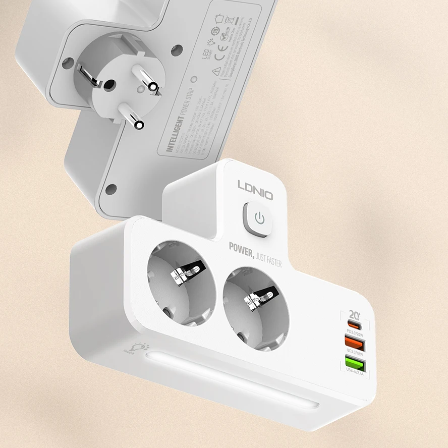 LDNIO LDNIO SE2337 Universal Outlets Power Strip Tower 2 Outlet Wall Electric Plug PD 20W USB Power Cube Power Socket