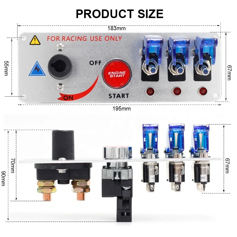 12V LED Racing Car Ignition Engine Start On/Off Push Switch Panel 5 in ...