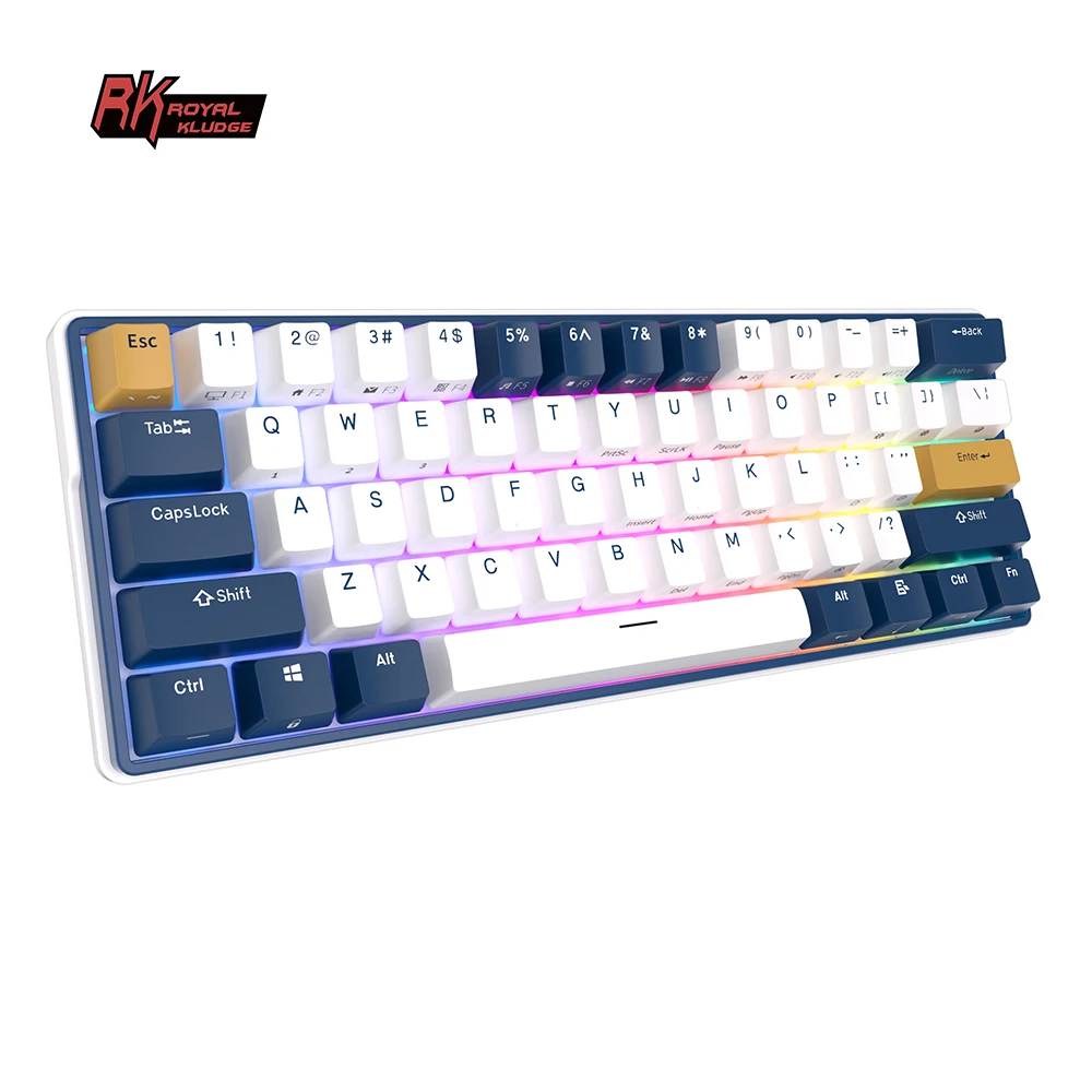 Royal Kludge Rk61 Plus Custom Colorblock Keycaps 61 Keys 3 Mode Rgb Mechanical Keyboard Wireless Gaming Tastatur Hotswap
