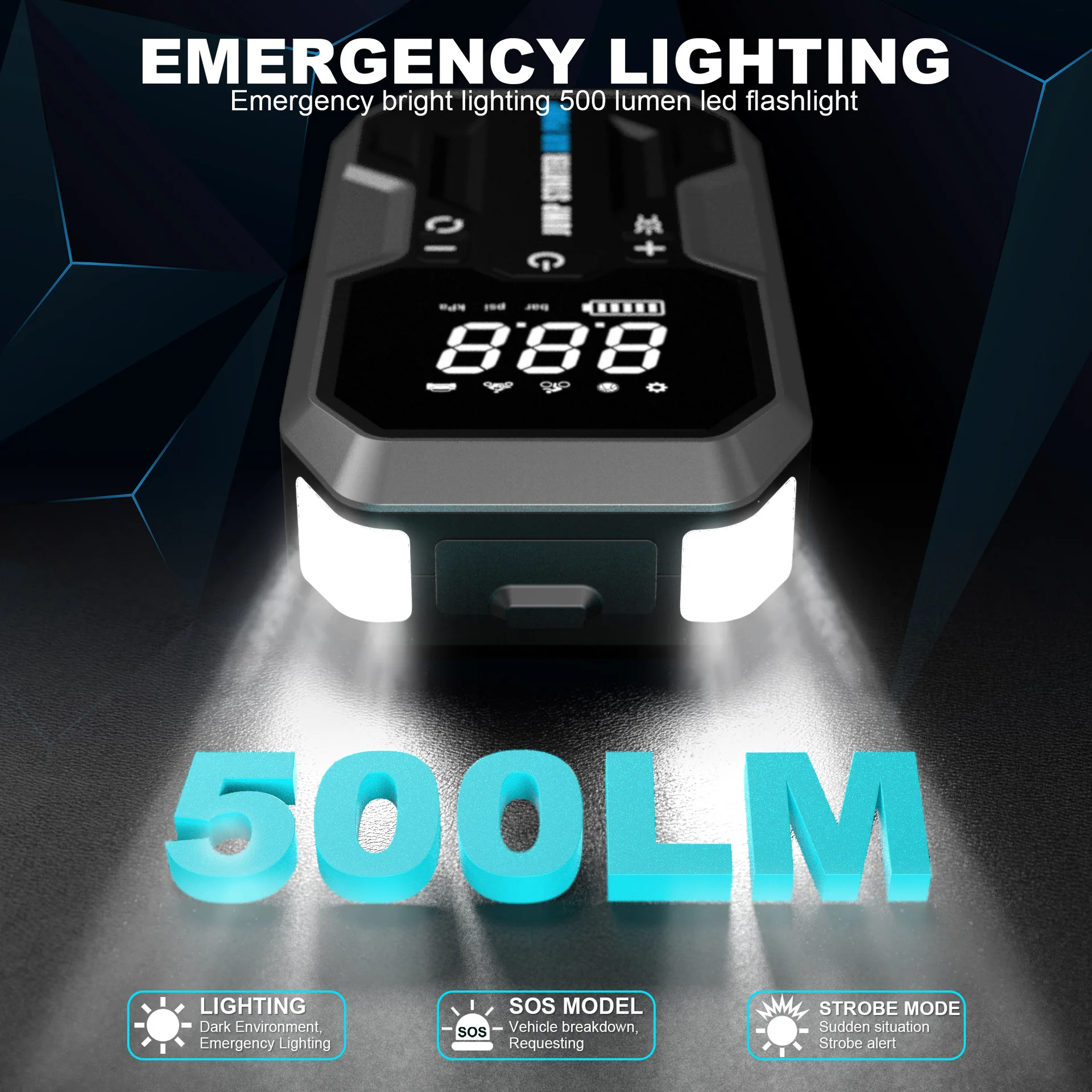 2000A Portable 14.8V ABS Car Jump Starter 12000mAh Air Compressor Power Bank with Emergency Light - view 5