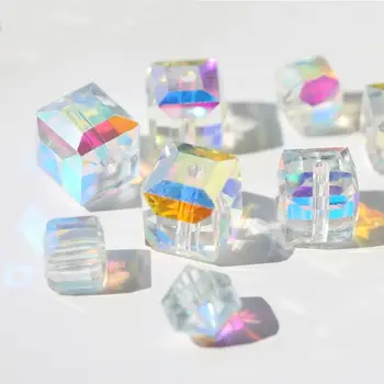 Dropshipping New Style Shinning Square Shape Crystal Glass Cube Beads For Jewelry Making