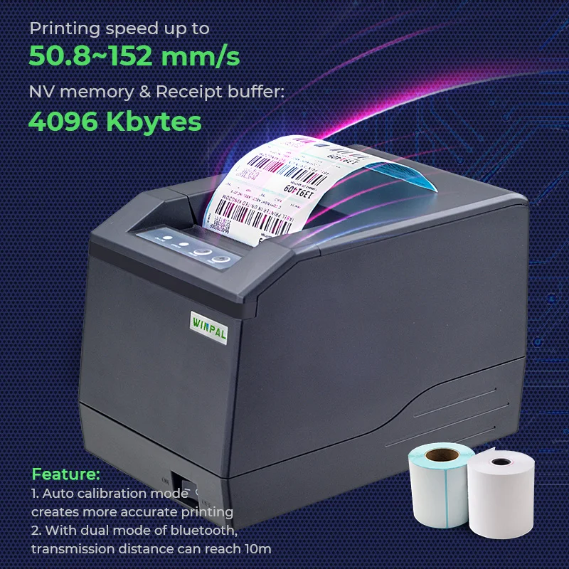 Winpal WP80B Direct Thermal Label Printer Sticker Machine ESC POS Android IOS Thermal Printer for Shipping Label