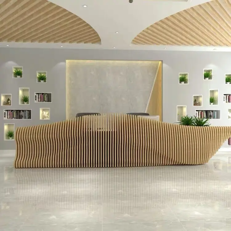 Custom Solid Wood Modern Adjustable Reception Desk for Hospital and Mall Use Gold Color Commercial Office Furniture