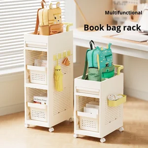 Multi-Functional Household Storage Rack School Bag Organizer on Floor-Standing Trolley for Bedroom Kitchen for Organizing Racks