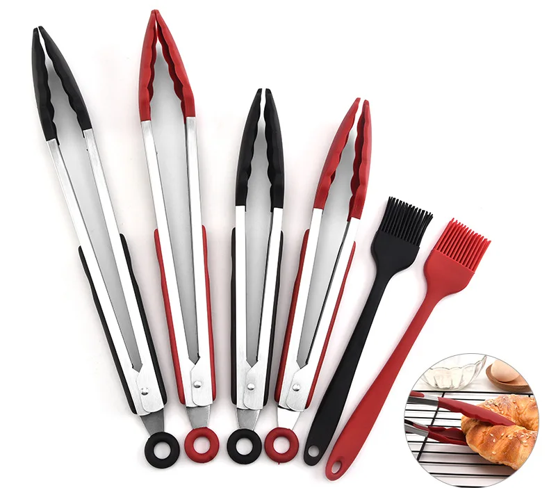 Hot Sales Stainless Steel Food Tongs With Silicone Tips Heat Resistant Barbecue Grill Kitchen BBQ Tongs details