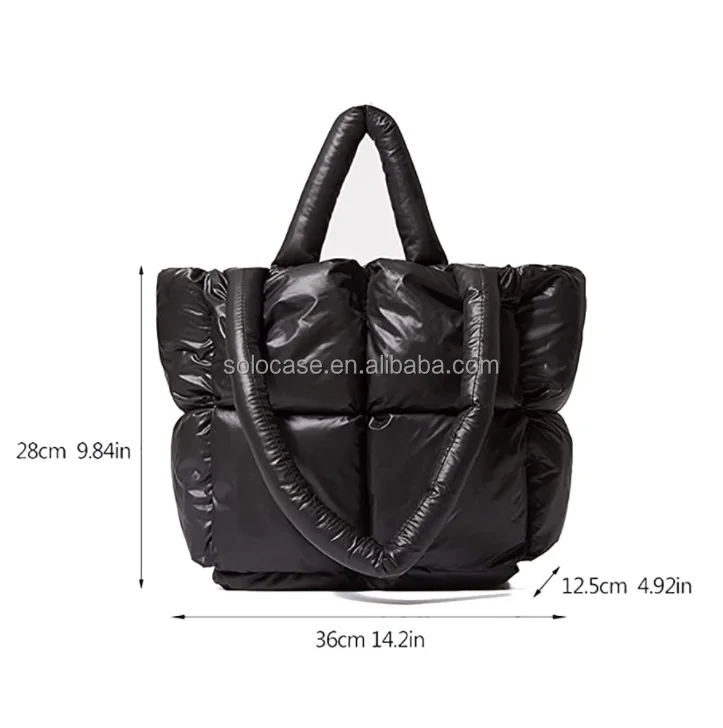 Padded Down Feather Fabric Quilted Tote Bag