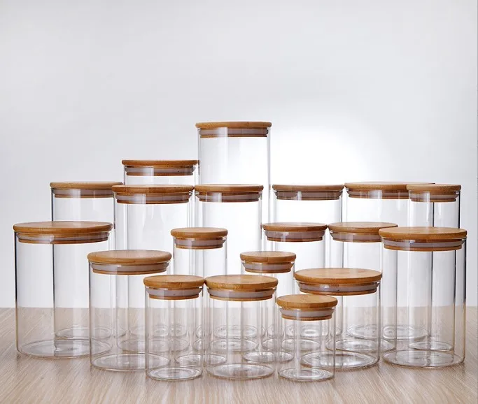 Borosilicate Glass Food Storage Jar Stackable Storage Glass Jars Container Sealed Jars With Bamboo Lid