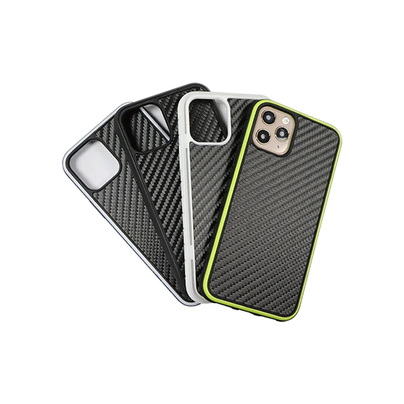 For iphone 11 pro Luxury PC TPU groove inlay phone cover stick carbon fiber blank case