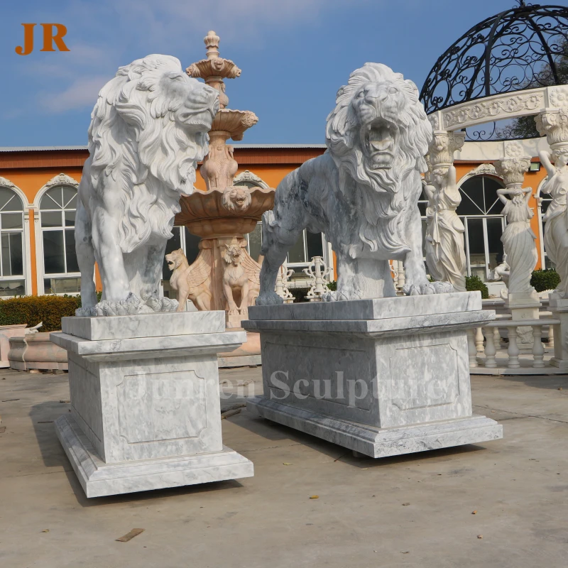 Large Natural White Marble Stone Lion Statue for Gate Entrance