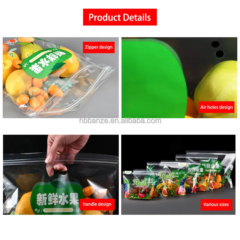 Source Avocado Zipper Plastic Bag Perforated Fresh Vegetable Fruit With  Vent Holes Stand up Zipper Bag with Handle on m.