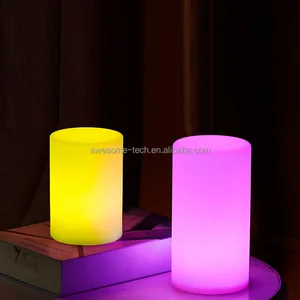 Mini 16-Color LED Night Light Smart Home Cylinder Mood Dimmer with Remote Control Plastic Material