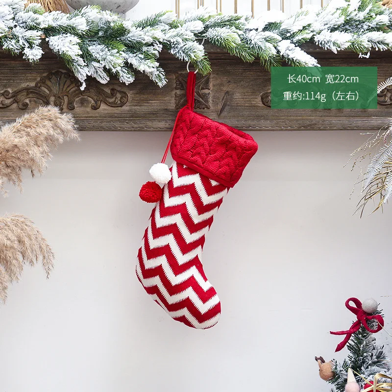 2021  New Christmas Warm And Fashionable Wool Socks Red And White Bag Children Gift Bag Decorations Knitted Christmas Socks