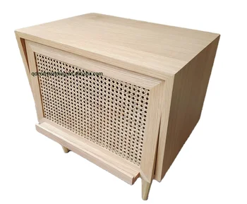 Corner Wooden Design Sideboard Modern Storage Cane Rattan Living Room Kitchen Bedside Cabinet