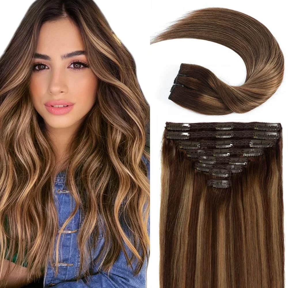 8 pezzi/pacco brasiliani P4/27 clip in estensioni per capelli umani per donne 120G capelli morbidi_voghion.com