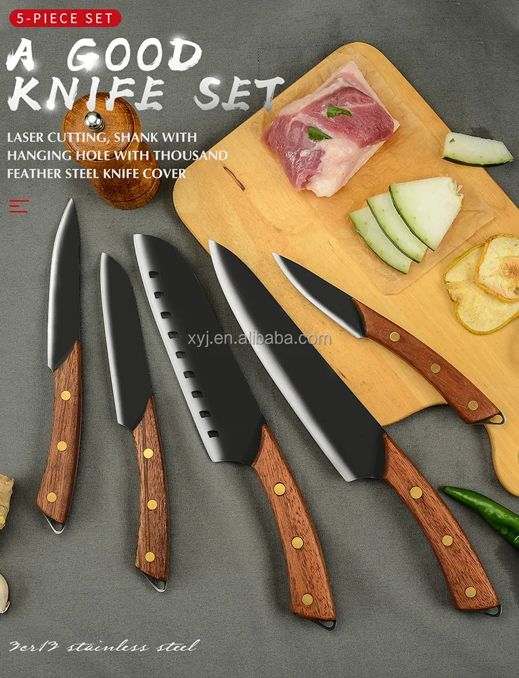 XYJ Authentic Since 1986,5pcs Meat Butcher Knives Set,Slaughter