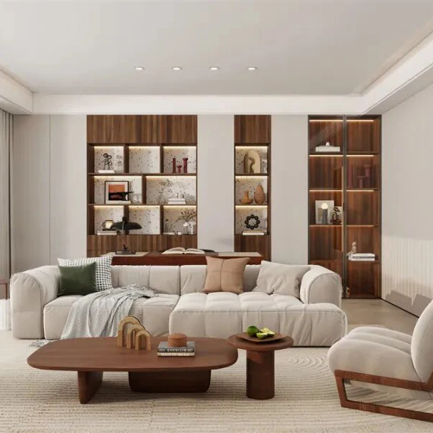 Melinco Eco-Friendly WPC/PVC Living Room Cabinet with Unified Splashback Wall and Entry Door for Farmhouse Home Furniture