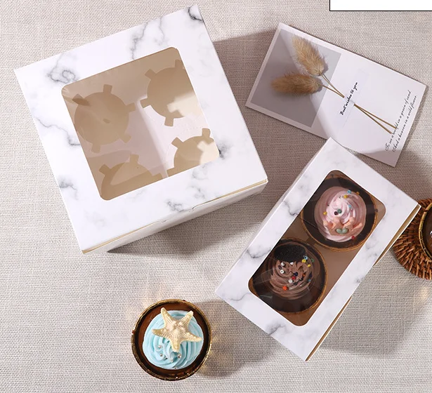 2-Piece 4/6/12 Grid Kraft Paper Cupcake & Egg Tart Box Disposable Baking Packaging with Stamping & Embossing for Food Use