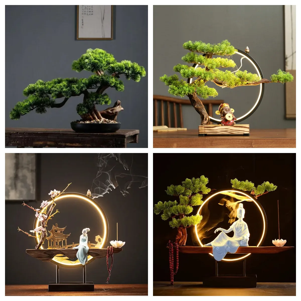 Zen Garden with LED Light and Fake Plants Decoration, Feng Shui Decor for  Desk Home Decor