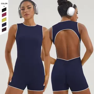 BNICE Women Breathable Sports Bodysuit & Jumpsuit Backless Design With Pad Side Stripe Sleeveless Shorts Yoga Sets Custom Logo
