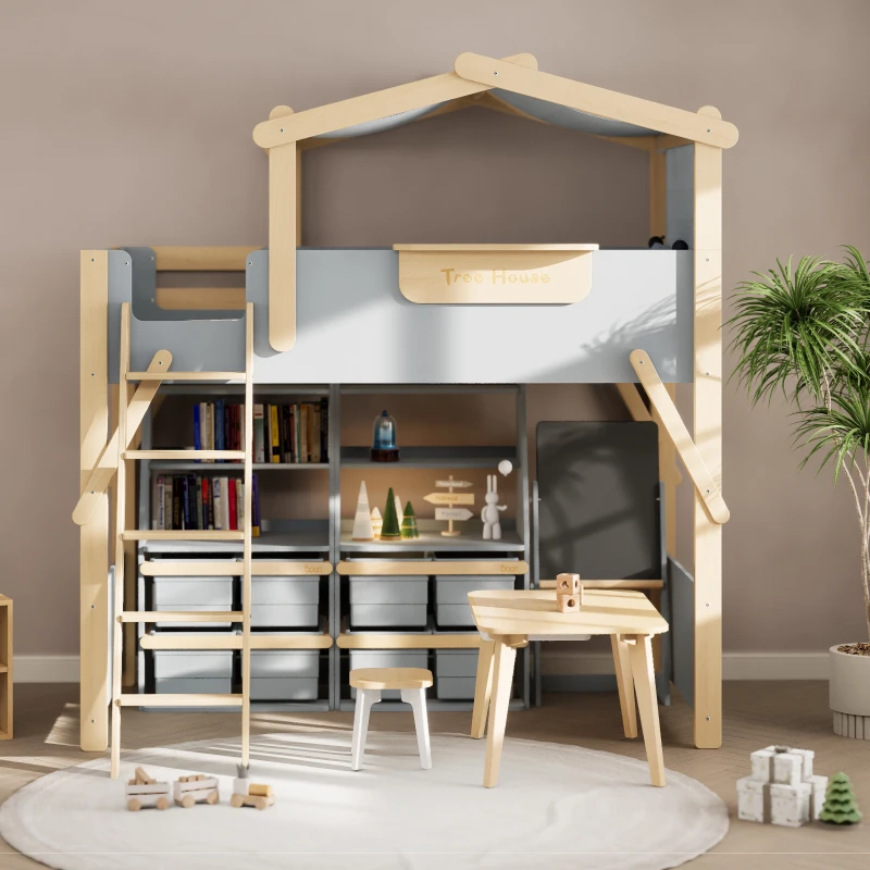 Multifunction Kids Treehouse Long Junior Double Loft Bed Furniture Set Children's Playhouse Design Kids Beds for Girls and Boys