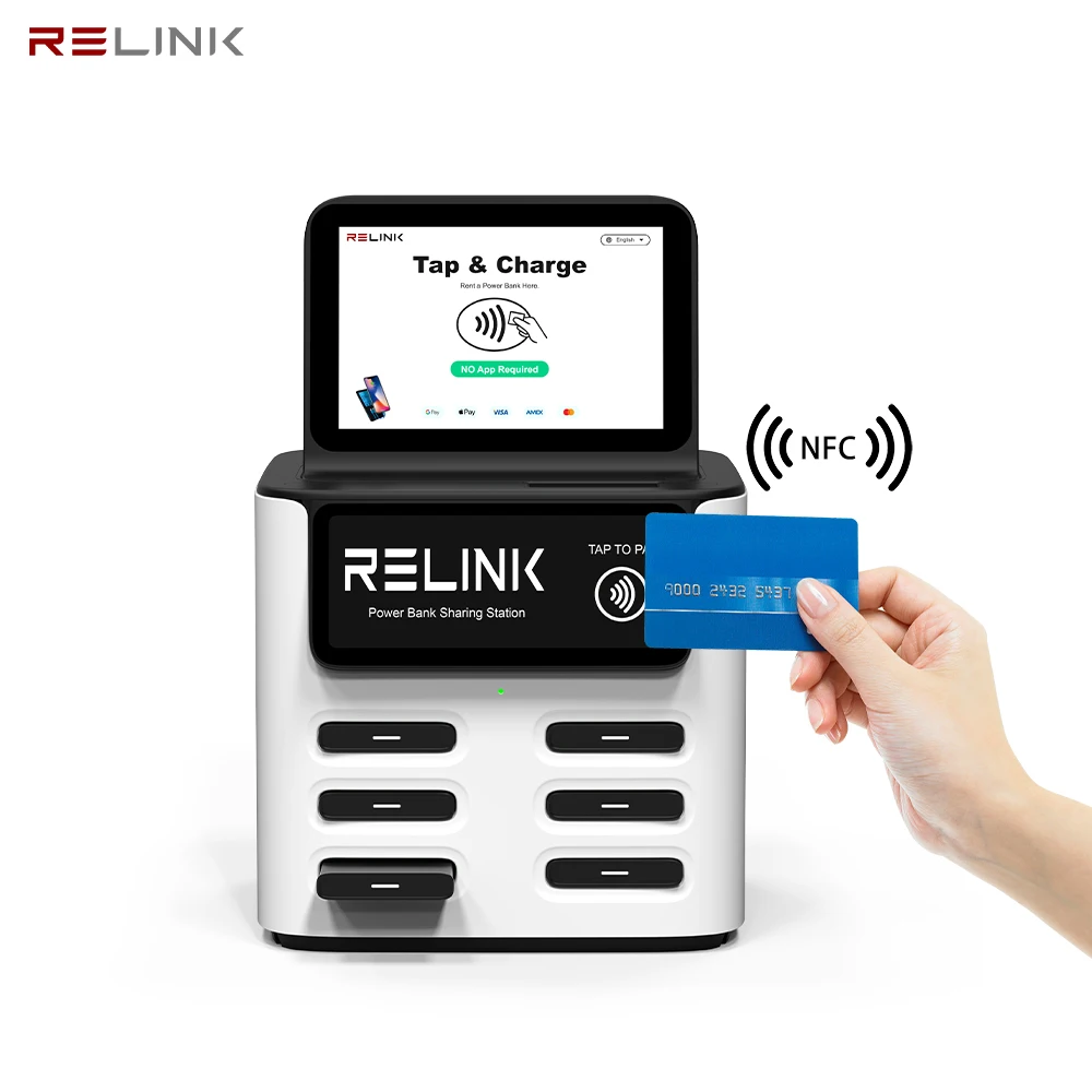 2024 Relink Shared Powerbank Charging Station Nfc Power Bank Rental Station With Advertising Screen