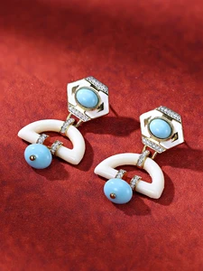 Circular Geometric Zircon Clip-on Earrings Platinum Plated Resin with Bezel Setting Trendy Women's Gift