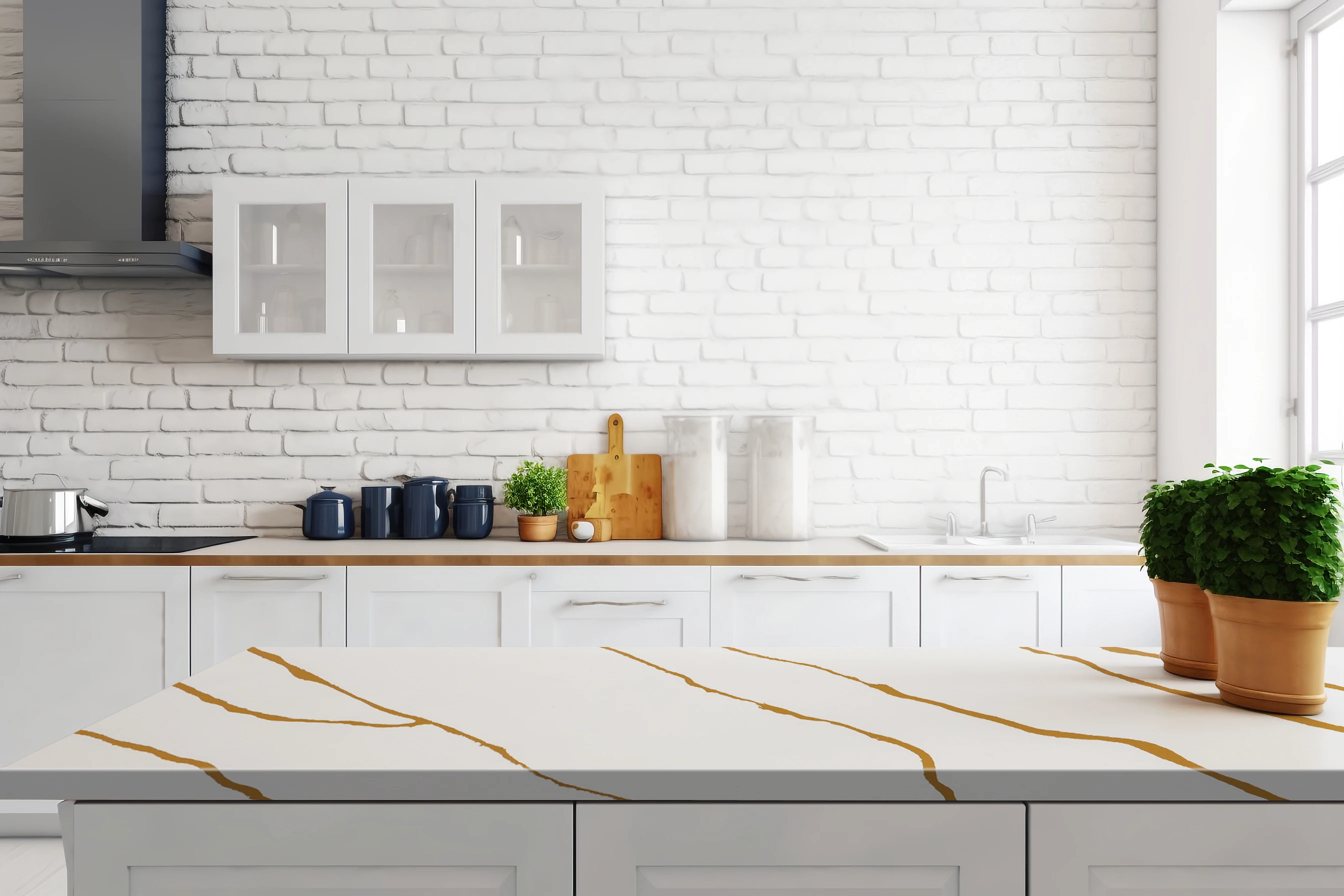 Runpin Calacatta Carrara Artificial Quartz Stone Slab White Gold Faux ...