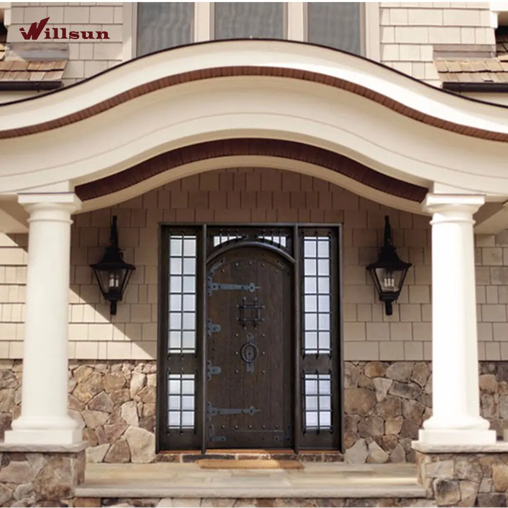 Factory Price Arch Main Gate Design Round Entry Doors With Vision Window Sidelites
