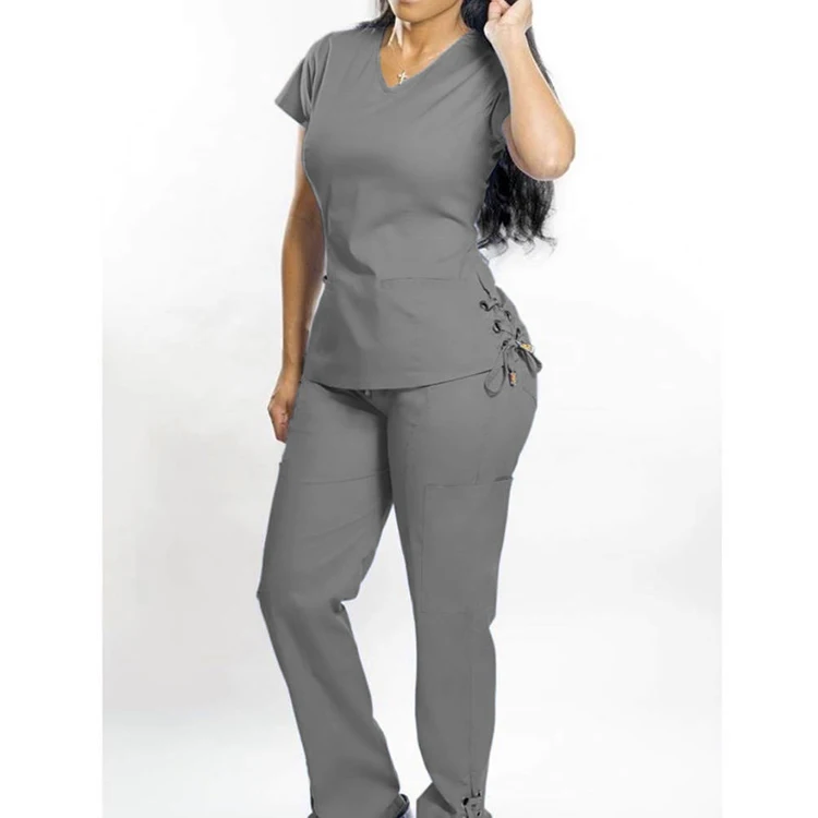 Custom Scrub Uniform Breathable Stretch  Short Sleeve Sets Nursing Uniforms Nurse Medical Scrubs Design