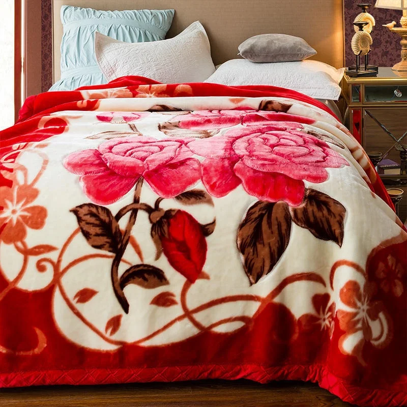 New Winter Thick Raschel Blanket Single Double Layer Warm Wedding