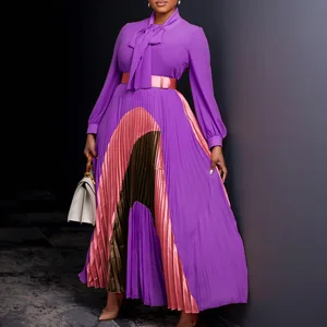 Women's Fashion Lantern Sleeve Gradient Color Long-sleeve Pleated Two Pieces Dress