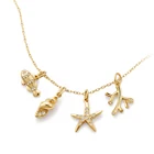 Sea Creatures 18k Gold Starfish Clownfish Coral Pendant Necklace Sea Snail Cute Tik Tok Ins Mini Charms Clavicle 9k Chain