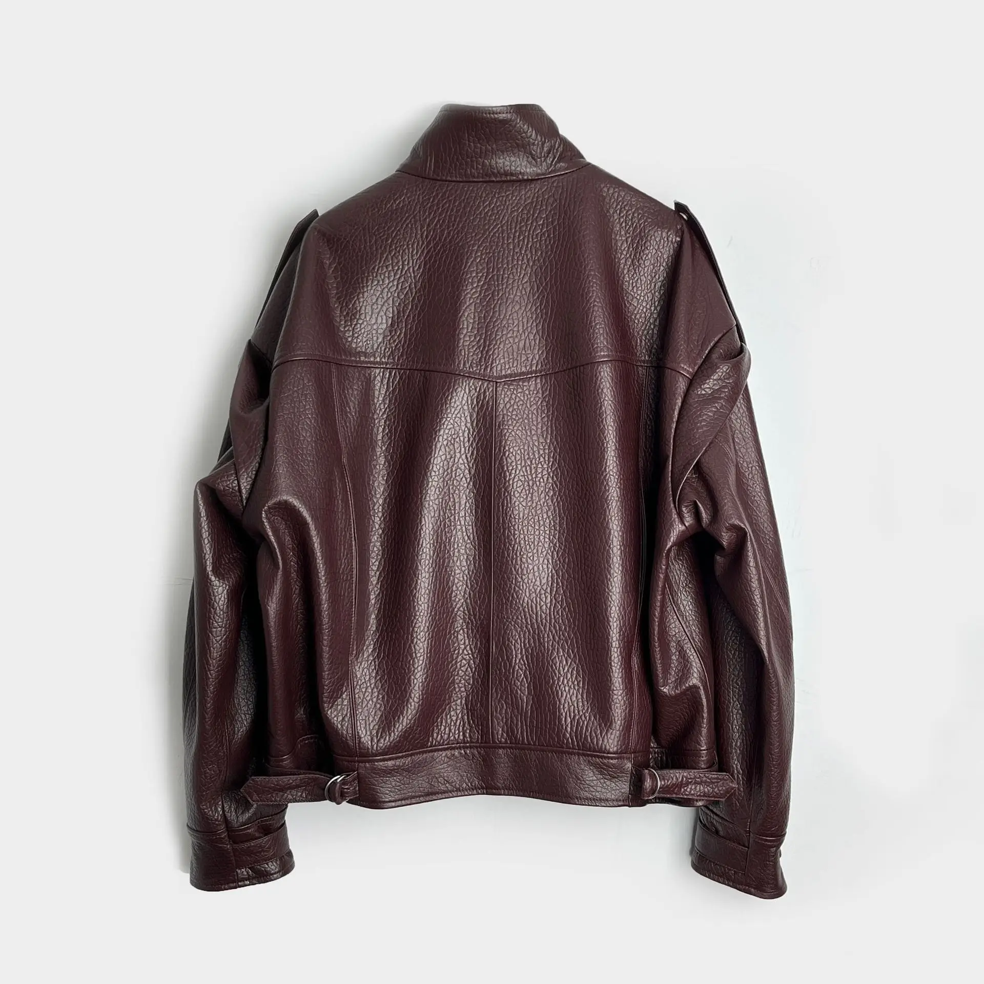 Genuine Leather Sheepskin Jacket Small Stand Collar Niche Design Pocket Shape China Spring European-American Style