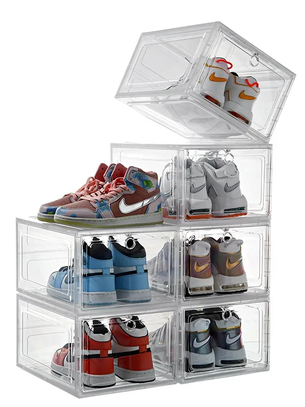 2023 Hot 6 Pack Stackable Shoe Crates Clear Foldable Acrylic Sneaker ...