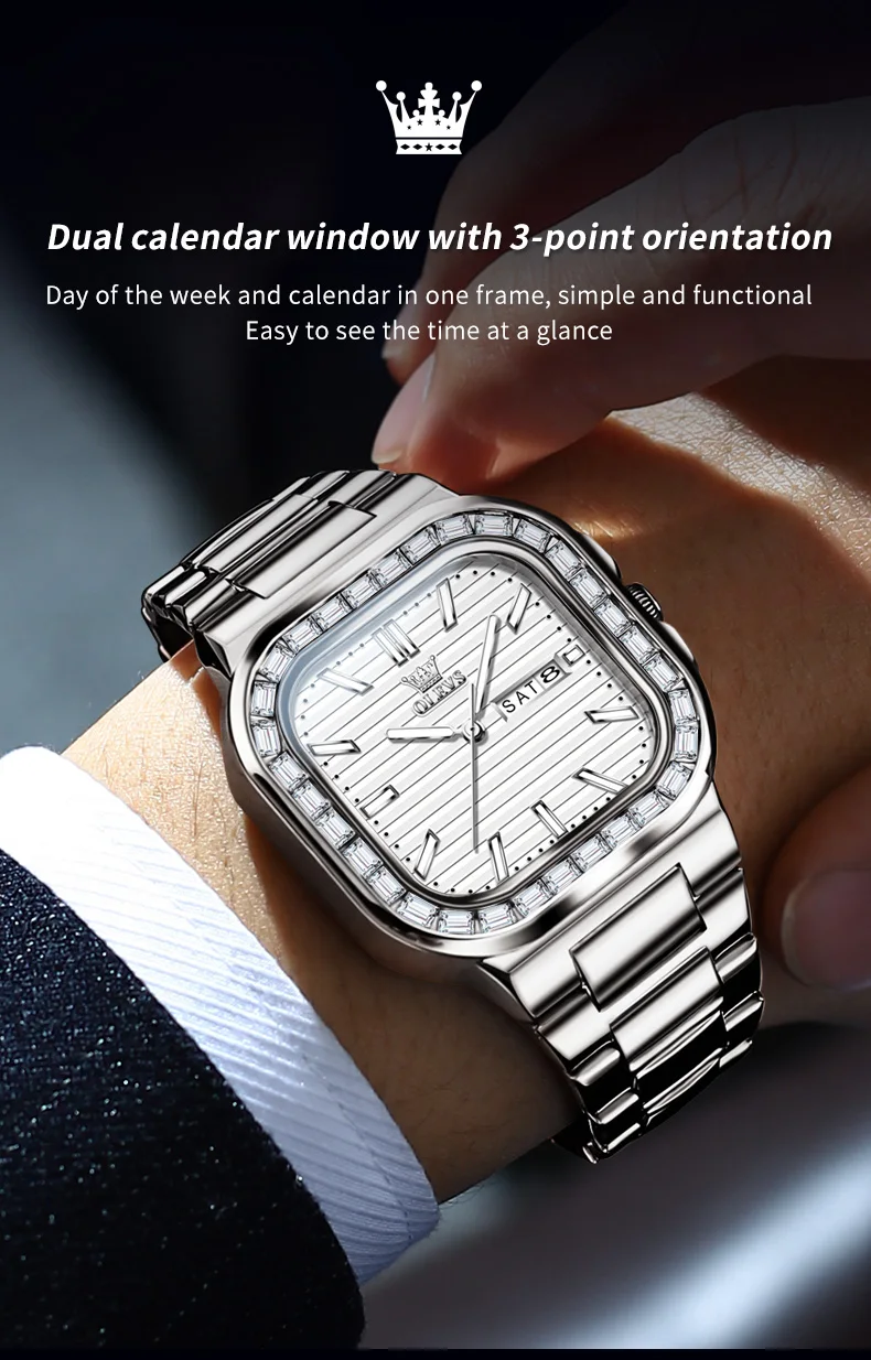 Hot 9966 OLEVS Men's Watches Rose Gold Quartz Watch for Man Waterproof Dial Square Wristwatch Original Movement  Week Date Hours