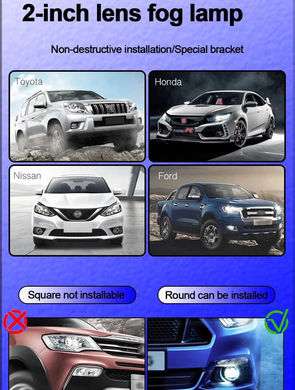 TECH-KING F15 2.0'' LED BI-LED projector fog lamp light led car 3000K/6000K with Toyota bracket for any cars lens fog lamp