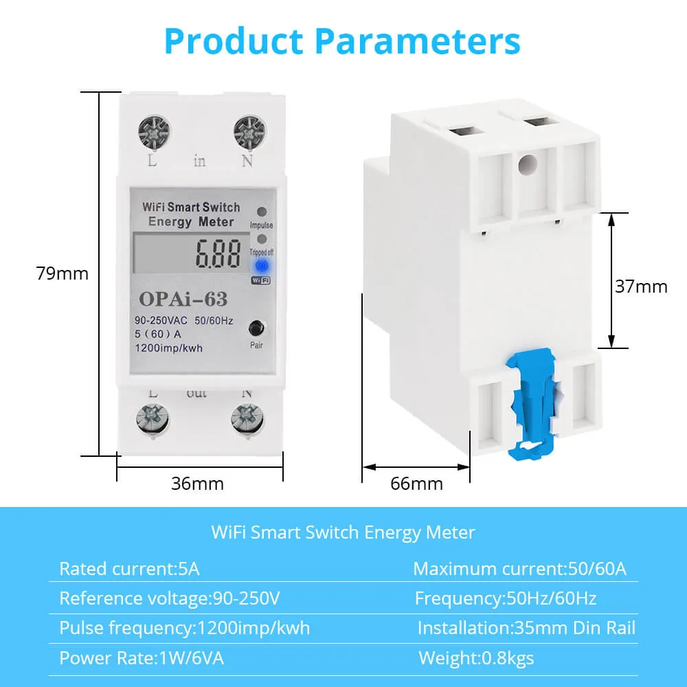 Tuya WIFI Remote Control Smart Switch with Energy Monitoring for Smart Home Tuya Energy Meter
