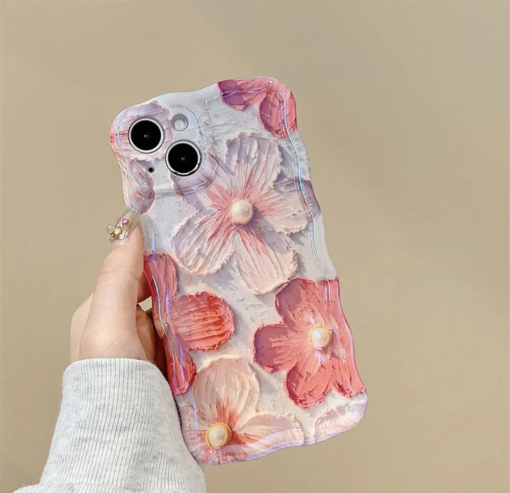 Oil Painting Flower Phone Case For Iphone X 7 8 10 11 12 13 14 15 Max Pro Plus Pink Pearl Sjk187 Laudtec manufacture