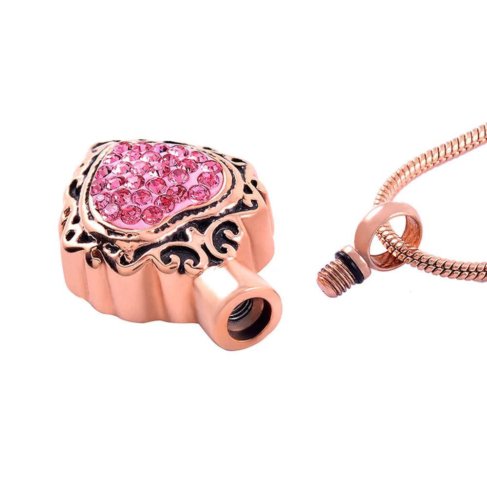 Cremation jewelry stainless steel urn with heart-shaped gemstone urn pendant with filling kit for cremation funeral