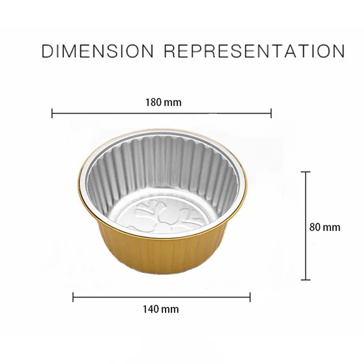 product drop shipping oven safe tin food packaging tray set folding edge round bowl 1370ml deep gold round foil pans with cover962-3