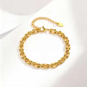 New Trendy Women Jewelry Wide Geometric Pattern Bracelet Stainless Steel Thick Cuban Chain Bracelets for Girls