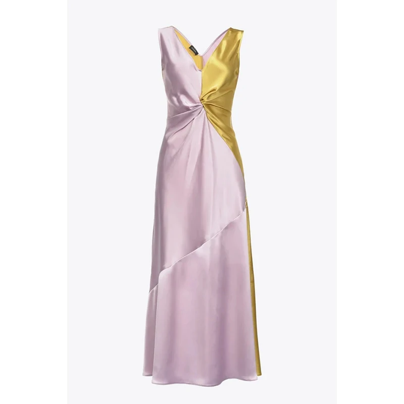Two Color Satin Sleeveless Dress 