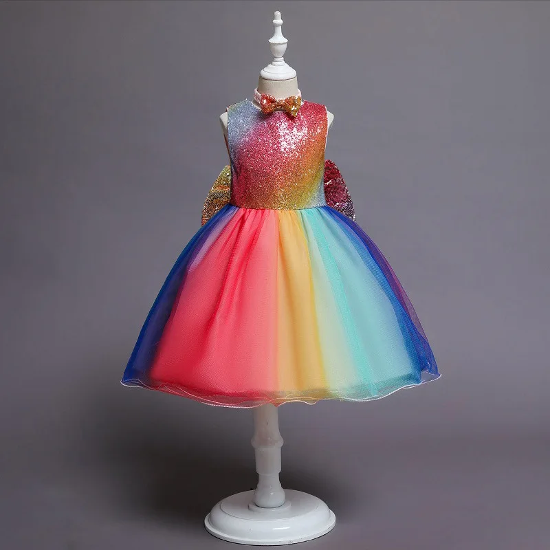 Beautiful New Rainbow Sequin Big Bow Dress for Girls Ins Mesh Puffy  Birthday Wedding Formal Dress for Children's Christmas| Alibaba.com