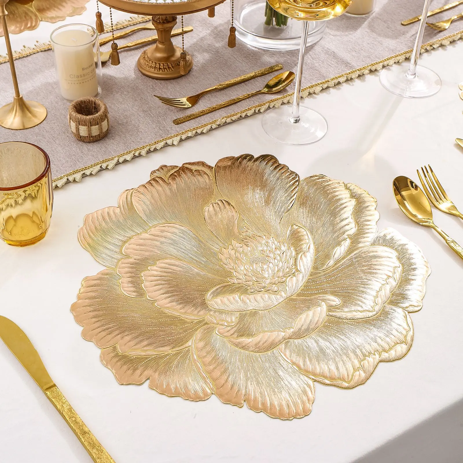 New Lotus PVC Tablecloth, Household Kitchen Heat Insulation, Hotel and Restaurant Waterproof and Oil-proof Decorative Mat
