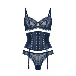 Hot Top Wholesale Lace Bra with Gold Padlock Charm Wide Eyelet Corset Sexy Underwear Women Lingerie for Lady Trendy Lace Bra