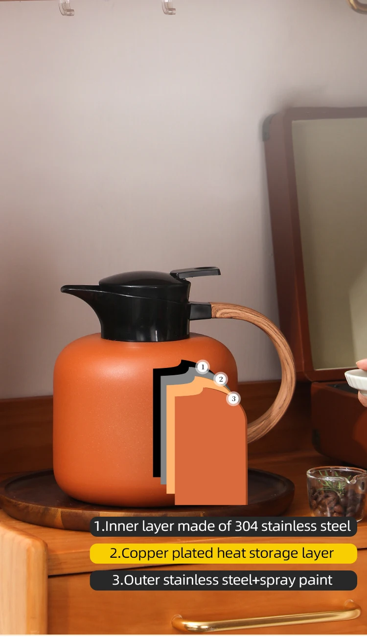 Fashion Modern Home Stainless Steel 304 Multi Color 2000 ml Portable Car Vaccum Keep Hot Cold Teapot Water Coffee Kettle Pot Set