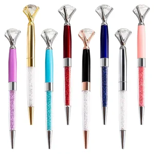 Promo Big Top Diamond Ball Pen with Engraved Logo Multi Color Diamond Crystal for Wedding Gift